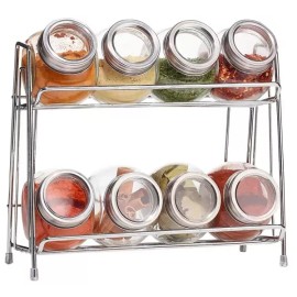 Euro-Home 9-Piece Glass Spice Jar Set with 2-Tier Chrome Rack, 8 Glass Jars with Rack