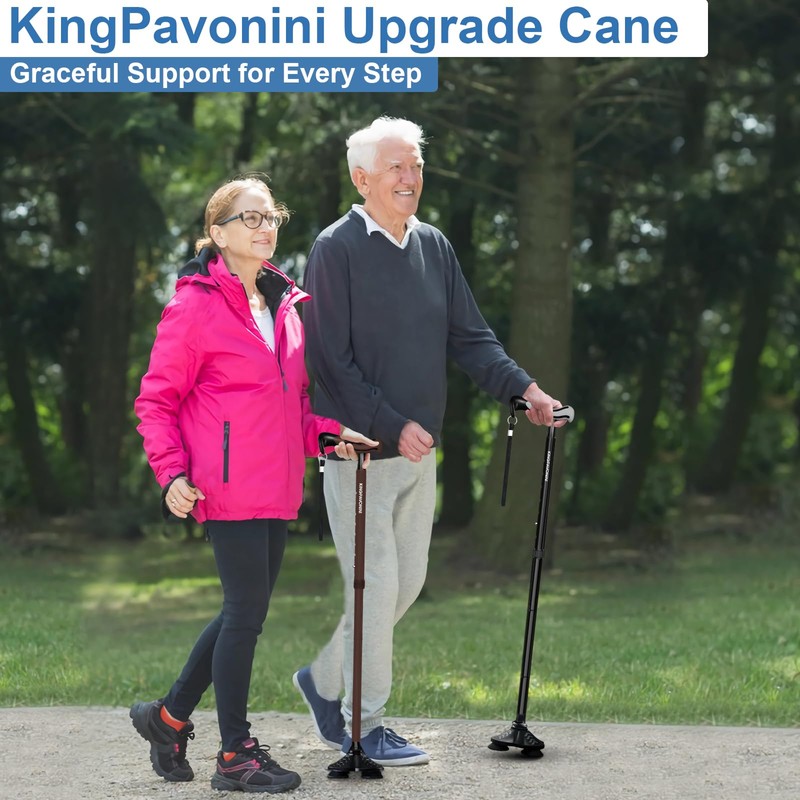 KingPavonini Walking Cane for Men Women Stability, Free Standing Foldable