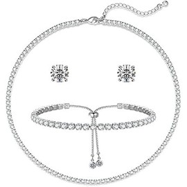 LINEAR LUX Tennis Necklace for Women 14K Gold Plated Rhinestone Choker Dainty Zirconia Faux Diamond Chain Adjustable Hypoallergenic Cubic Zirconia Elegant Jewelry