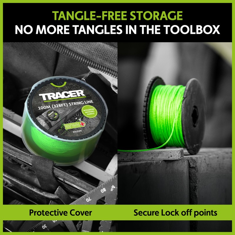 Tracer 100m String Line - Anti-Tangle, High Visibility Builders Line