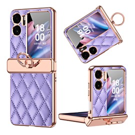 NINKI Ring Case Compatible Oppo Find N2 Flip Case Leather, Screen Protector Magnetic Hinge Protection Anti-Scratch Anti-Fall Shockproof Kickstand Case for Oppo Find N2 Flip Case Women Girls Purple