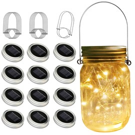 ZNYCYE Solar Mason Jar Lights 12 Pack 30 Led String Fairy Star Firefly Jar Lids Lights (Jars Not Included) Best for Mason Jar Outdoor Decor for Patio Garden Yard and Lawn(Warm White)