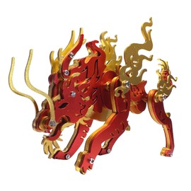 3D Metal Puzzle for Adults, Mechanical Color 3D Metal Model Kits,3D Metal Puzzles DIY Adults Assembly Brain Teaser Puzzle Suitable for Home Decor Art Craft Gifts Toys (ZhuLong-Red&Golden)