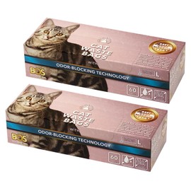 BOS Odor-Sealing Cat Poop Bags for Pet Waste & Kitty Litter - Disposal Bags - Scent & Smell Free[Size: L, Color: Light blue] (60 count, Pack of 2)★Brand-new packaging!! ★NOT a litter box liner