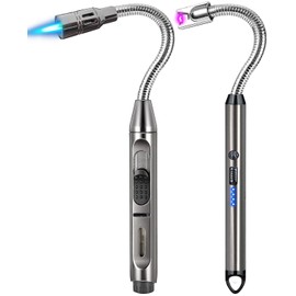 2 Pack Candle Lighter Electric Arc Long Flex Neck Utility Butane Torch Lighters Rechargeable USB Refillable Gas Jet Flame Windproof Lighter for Camping BBQ Grill Gas Stove