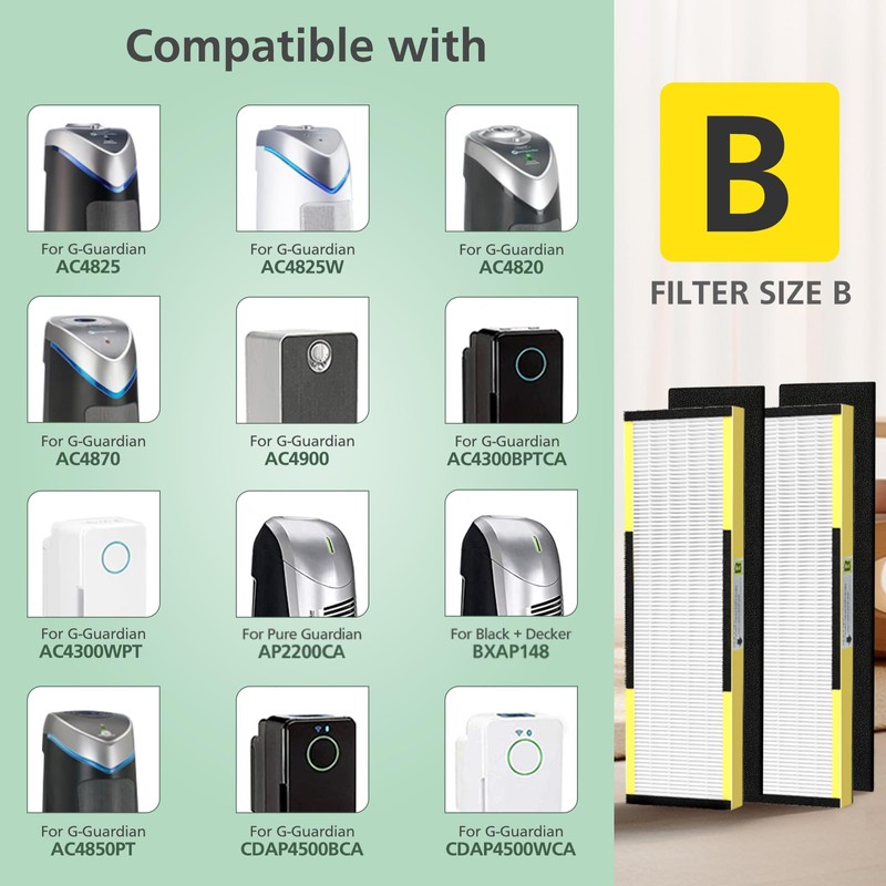 4 Pack FLT4825 HEPA Filter B Replacement with Activated Carbon