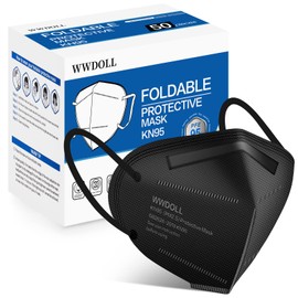 KN95 Face Mask 50 Pack, WWDOLL KN95 Masks 5-Layer Breathable Mask with Elastic Earloop and Nose Bridge Clip, Disposable Respirator Protection Against PM2.5 Black