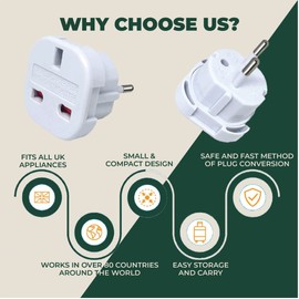 MOBIBAY 4 Pack EU Travel Adapter, UK to European Plug Adapter, Europe Converter Type C, E, F for Spain, France, Italy, Portugal, Germany, Netherlands, Greece, Poland, Turkey and More (White)