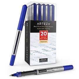 Arteza Rollerball Pens, Pack of 20, 0.5mm Blue Liquid Ink Pens for Bullet Journaling, Fine Point Rollerball, Office Supplies for Writing, Taking Notes & Sketching