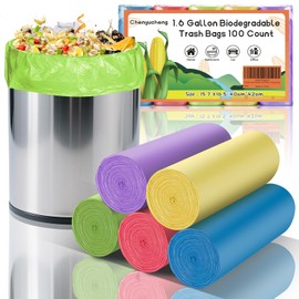 1.6 Gallon Small Trash Bags For Bathroom - Colorful Mini Garbage Bags （Fit 1.3-1.5Gal）Biodegradable 100 Count 6 Liter Unscented Tiny Waste Basket Liners Kitchen Office Car Chenyucheng