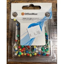 Office Max 2 Office Max MAP PINS 100/box NEW round head push red blue green yellow white