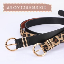 VONMELLI 2 Pack Women's Leather Belts for Jeans Pants Fashion Gold Buckle Ladies Belt Black Baowen Print M