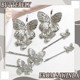 SAWINDA Sliver Butterfly Hair Clips Delicate Wedding Butterfly Hair Pins Bridal Bobby Pins Small Metal Butterfly Hair Accessories For Brides Women Girls Engagement Anniversary (Pack of 6)
