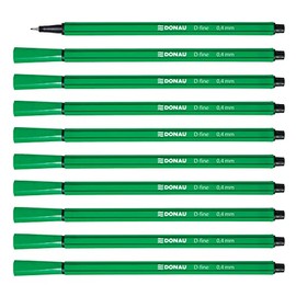 OFFICER PRODUCTS DONAU D-FINE Fineliner 0.4 mm / Pack of 10 / Colour: Green / Felt Tip / Metal Enclosed Tip / for Adults and Children School Office Home Office / Odourless Non-Toxic
