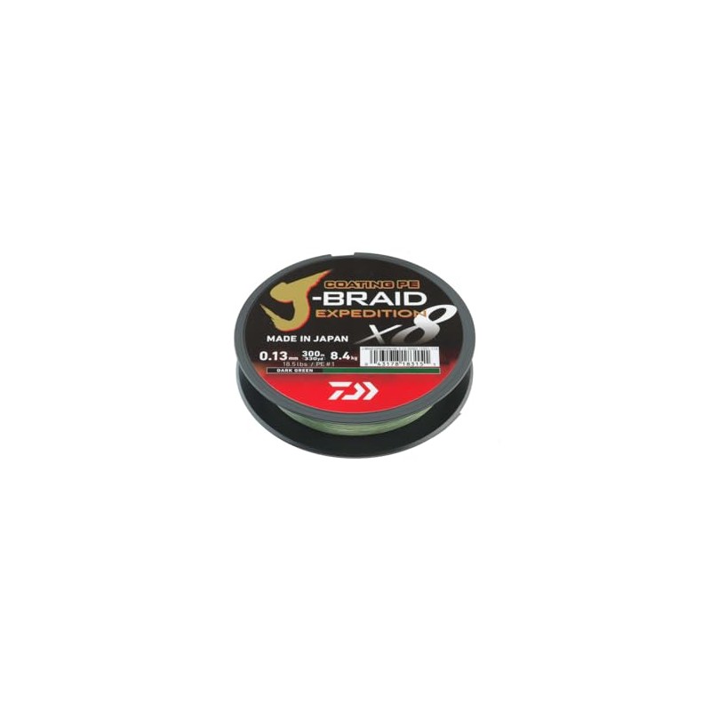 DAIWA J-Braid Expedition X8E, 0.22mm, 19.5kg/43.1lbs, 150m, Dark Green, Braided