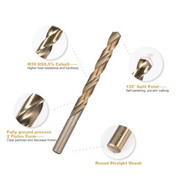 HIDOTOL Cobalt Drill Bit Set 15 PCS + 6PCS Free - M35 High Speed Steel Twist Jobber Length Drill Bits for Hardened Metal, Stainless Steel, Cast Iron, Plastic and Wood, 1/16"-3/8"