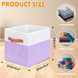 powerking Fabric Storage Box Bins, 2 Pack Foldable Cloth Storage Cube Organizer Drawer with Handle For Closet And Toys Storage,27x27x28cm,White+Light Purple