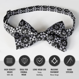 THE MASONIC COLLECTION - 100% Silk Woven Pavement Bow Tie - Conveniently Pre Tied & Adjustable - A Useful Gift Accessory for Freemason Men