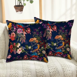 Bishilin Set of 2 Flower Cushion Covers, Retro Cushion Covers Double Sides Throw Pillow Covers 18X18 inch Bedroom Decorative Pillowcases