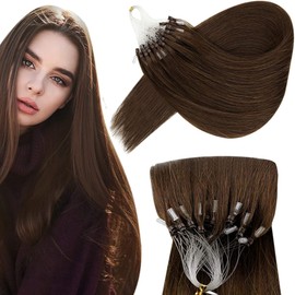 ALISY Human Hair Ring Loop Hair Tip Extensions Remy Hair Color Wig Extensions 50pcs (16inch, 4#)