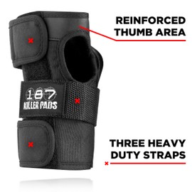 187 Killer Pads Wrist Guards – Ideal for Skateboarding, in-Line Skating/Rollerblading and Roller Derby (Black, Medium)