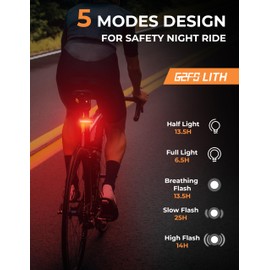 G2FS LITH 150 Lumens Rechargeable Bike Tail Light, IPX6 Waterproof Bicycle Rear Cycling 220° Wide Visible Safety Flashlight, 5 Light Mode Road Mountain Night Ride Hiking, Cycling, Camping, Boating