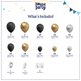 HOUSE OF PARTY 160pcs Black Gold and Silver Balloons Garland Arch Kit, Black Metallic Gold Chrome Silver Party Balloons Set for 2023 Graduation Birthday Bachelorette Anniversary Wedding Decorations