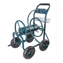 Donext Hose Ree Cart, Hose Reels For Outside, Garden Hose Reel with 4 Wheels, Steel Frame Water Hose Reel Cart with Basket for Backyard, Garden, or Home, Green