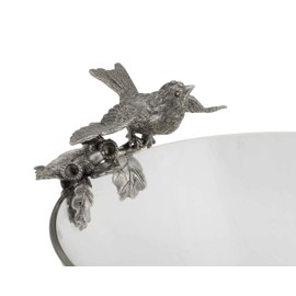 Vagabond House Pewter Song Bird on Glass Serving Bowl 10 inch Wide x 5.5 inch Tall