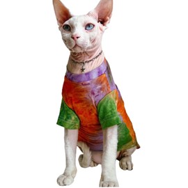 QBLEEV Sphynx Cat Clothes, Hairless Cats Rainbow Rendering T-Shirt for Spring Summer Autumn, Breathable Cat Wear Clothes Vest Shirts for Sphynx, Cornish Rex, Devon Rex, Peterbald