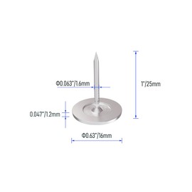 Skweawert 80 pcs 16x25mm (0.63x0.98") Flat Head Thumb Tacks, Upholstery Tack for Furniture Sofa Door Decor,DIY Vintage Style Hardware Tacks, Push Pins for Office, School, Home (Silver)