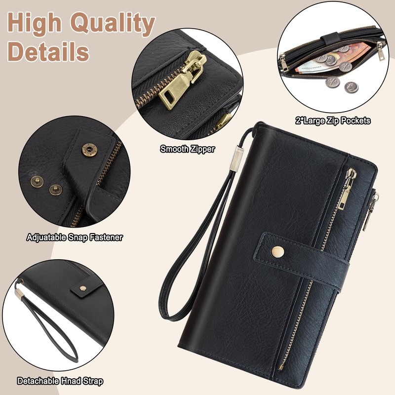 NEWIROVE Large Wallets For Women Rfid Blocking Wallet Pu Leather