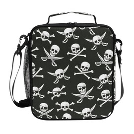 XUWU Pirate Skull Lunch Box Insulated Lunch Bag Reusable Cooler Lunch Tote Bag Portable Lunch Bag with Shoulder Strap for Student Boys Girls School Offices Camping