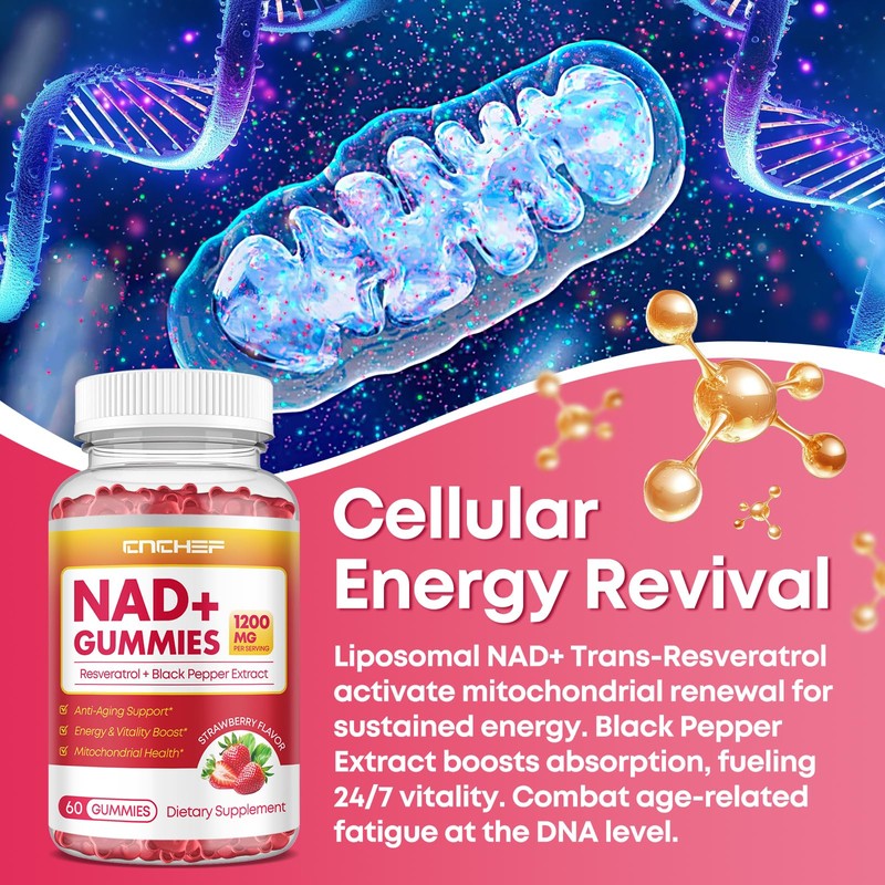 NAD+ Gummies, 1200mg Liposomal NAD Supplement for Women & Men