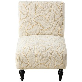 Armless Chair Cover Jacquard Accent Chair Slipcover Chenille Printed Furniture Protector Office Reception Reading Sofa Covers for Living Room Bedroom Beige