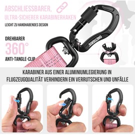 OneTigris Dog Lead 38-152 cm, Jogging Lead for Dogs, 130 g Super Light Free Leads, Dog Lead with Dual Handles, 360° Rotatable, Jogging Lead, Dogs, Reflective Seams, for Running (Pink)