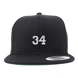 Trendy Apparel Shop Small Number 34 Embroidered Flatbill Snapback - Black
