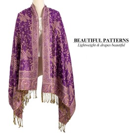 AUSEKALY Pashmina Feel Shawls Wraps for Women Rave Soft Silky Scarf Reversible Men Scarf Purple