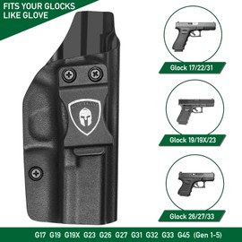 IWB Kydex Holster Fit: Glock 17 / Glock 19 19X / Glock 25 26 / Glock 31 32 / Glock 45 (Gen1 2 3 4 5) Pistol, Inside Waistband Concealed Carry Holster, Adj. Cant & Retention, Right Hand