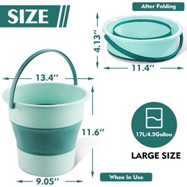 Collapsible Bucket 4.5 Gallon/17L Large Plastic Household Cleaning Mop Buckets Foldable Water Bucket for Car Wash Fishing Camping Beach (Green-Large)