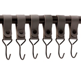 Brute Strength - Multifunctional Hook with Leather Loop - Grey - 6 x - Coat Hooks / Camping Hooks Leather