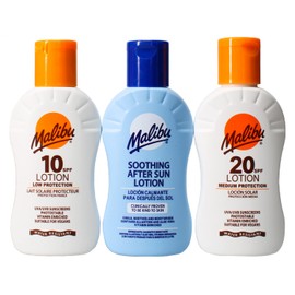 Malibu Sun Travel Essentials with Sun Cream Protection and After Sun Lotion, SPF 10 and 20, Multipack, 3 x 100ml