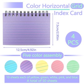Thatyro 4 Packs 200 Sheets 4.9" x 2.9" 5 Colors Spiral Index Cards with Ring & Covers, Colored Ruled Note Flash Cards, Spiral Bound Paper Flashcards for Studying Office Taking Record (4)