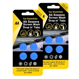 AA Car Essentials - 8 x All Seasons Screenwash Tablets - makes up to 40 litres - Effective to -4C - Save on Plastics