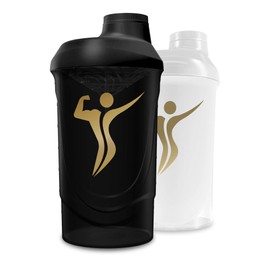 BODY'S PERFECT® - Premium Protein Shaker, mehrere Farben mit edlem gold Druck, Geschirrspüler tauglich, Fitness Trinkflasche 600ml - 700ml schwarz | BPA & DEHP frei