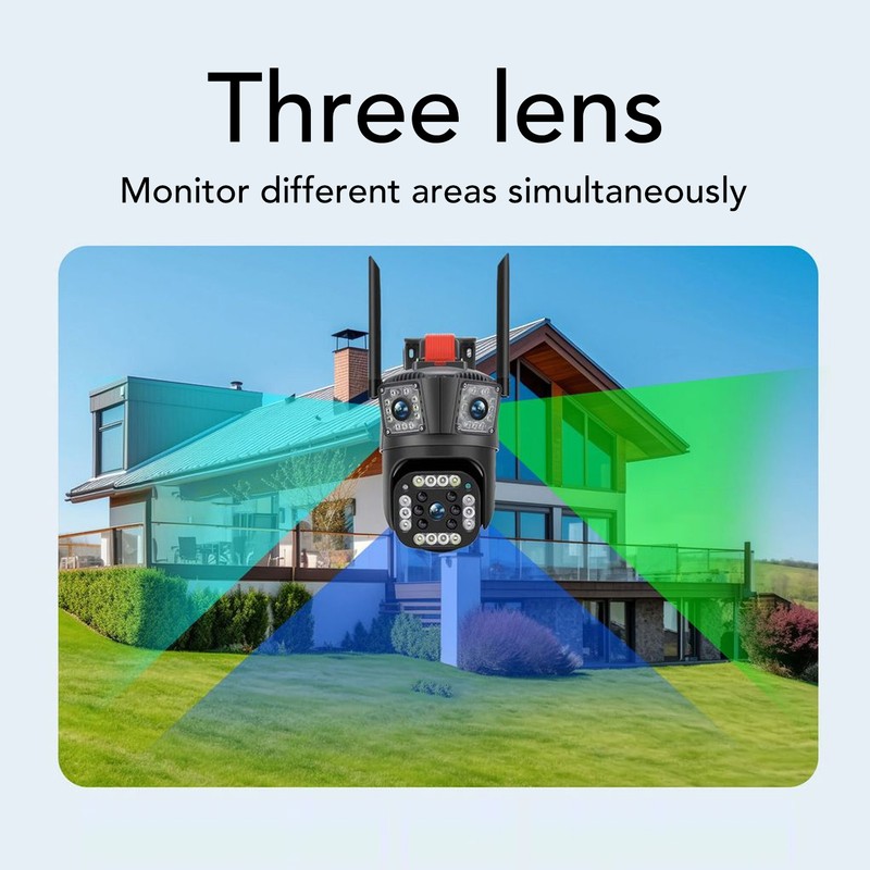 Outdoor 3 Lens Security Camera IP66 Waterproof 2 Way Talk