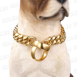 Pet Collar Stainless Steel Dog Chain Metal Chalk Gold 18K Large Dog Bulldog (Gold, 30")