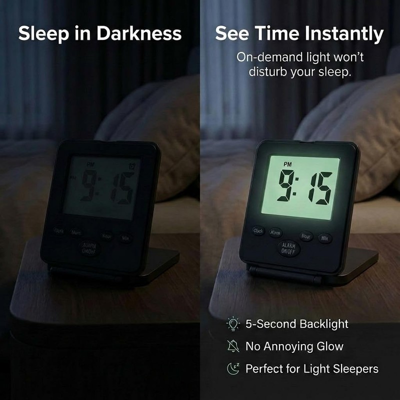 Digital Travel Alarm Clock - No Bells, No Whistles, Simple