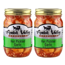 Amish Valley Products Country Pickled Garlic Sweet or Hot Flavor 15 oz Glass Jar (Hot, 2 - 15oz JARS)