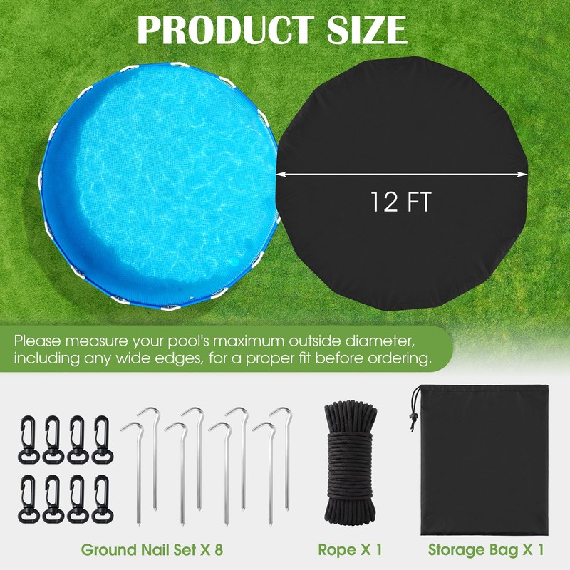 Aodaer 12FT Pool Cover for Above Ground Pools 420D Heavy